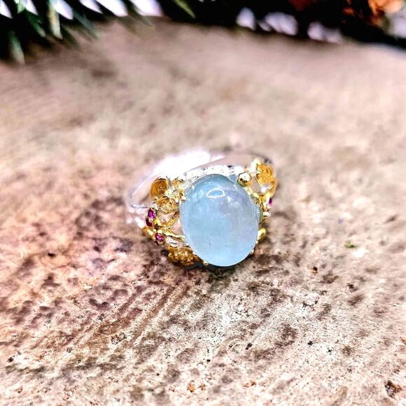 Nature Blue Morganite Stone Adjustable Ring - Picture 3 of 10